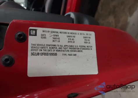 2005 Pontiac Sunfire z USA, uszkodzony, nr VIN 3G2JB12F65S189506